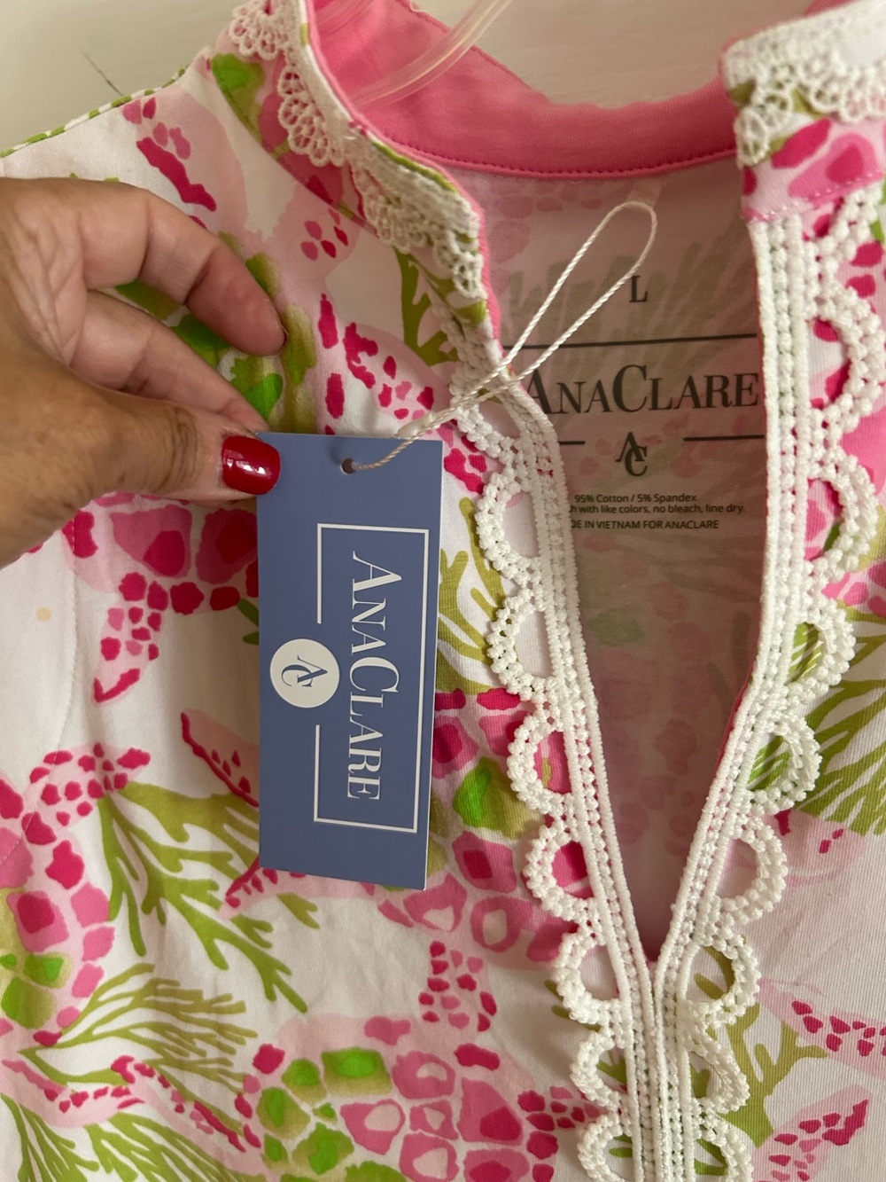 AnaClare Pink and Green Turtle Sea life Summer Dress with White Lace